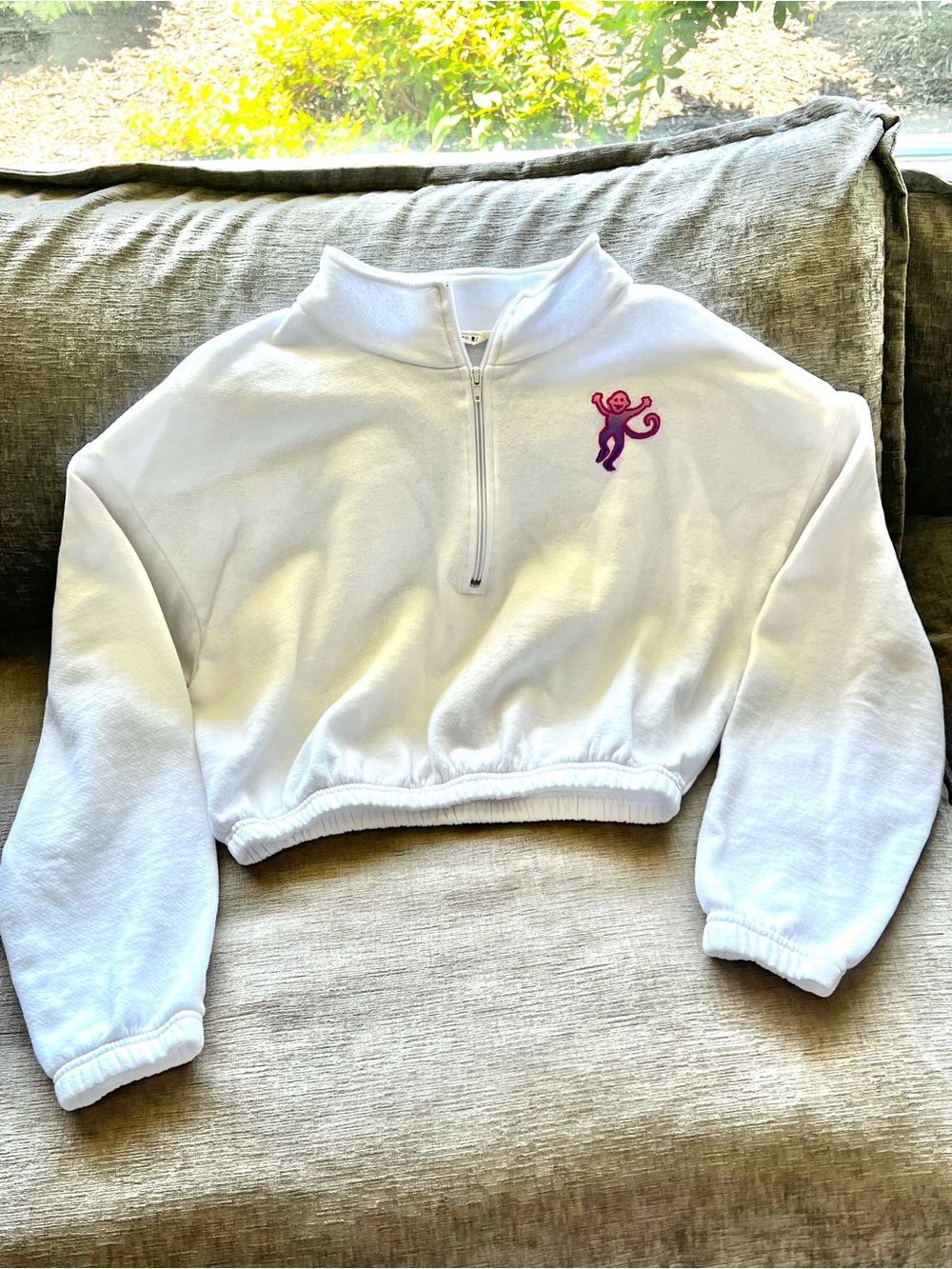 Roller Rabbit Monkey Puff Cropped Half-Zip Sweatshirt White M/L